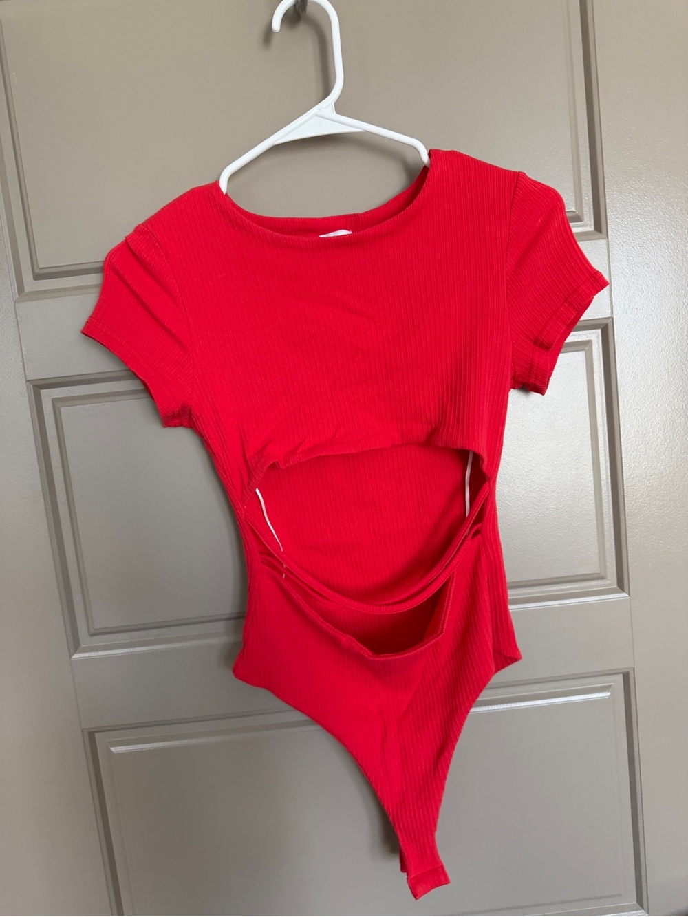 Red Ribbed Cutout One-Piece Bodysuit